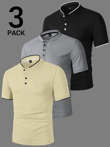 Manfinity Homme Men's 3pcs Casual Commuting Polo Shirt With Contrast Trim , Summer, Formal - Multicolor - View 6