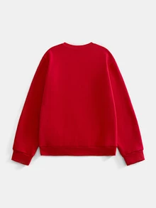 Sorvial [Excl, Baby & Kids] كنزة رجالية مطرزة بطابع عيد الميلاد - الأحمر - مشاهدة 6