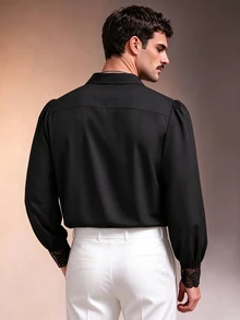 ZURIURI Plus Size Men's Solid Color Casual Versatile Daily Wear Shirt - Black - View 2