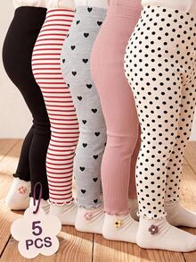 SHEIN 5件組女童休閒可愛百搭針織彈性腰長褲套裝 - 彩色 - 查看 3