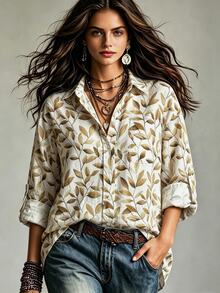 Breezaya Women's All-Over Print Casual Versatile Daily Wear Shirt - Apricot - View 5