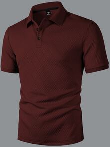 Manfinity Homme 男士正式純色極簡日常短袖紋理棕色 Polo 衫 - 紅色 - 查看 3