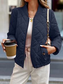 Louniche Women's Solid Color Casual Minimalist Versatile Daily Long Sleeve Jacket Everyday Travel Fall - Navy Blue - View 2
