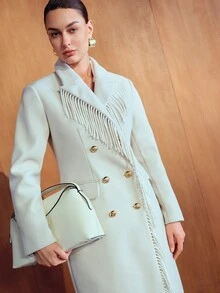 MOTF PREMIUM WOMEN'S LONG DOUBLE-BREASTED WAIST OVERCOAT WITH TASSELS - Beige - View 6
