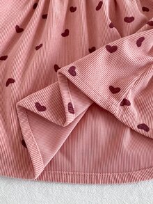 SHEIN Toddler Baby Girls A-Line Dress Sweet Pink Heart Print Bow Lace Ruffle Long Sleeve Ruffle Regular Birthday Party Summer Princess Holiday Corduroy - Pink - View 8