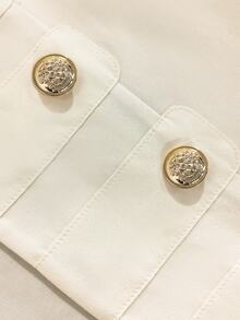 Franclia French Style Stand Collar Double-Breasted Gold Button Cropped Blazer Jacket For Women, Premium Commuter Slimming Top For Petite - White - View 4
