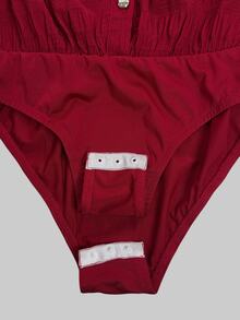 Breezaya Bodysuit Wanita Warna Polos untuk Pakaian Kasual Sehari-hari - Burgundy - View 6