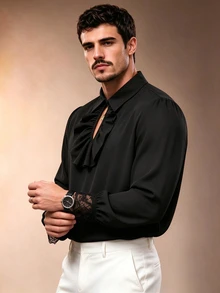ZURIURI Plus Size Men's Solid Color Casual Versatile Daily Wear Shirt - Black - View 4