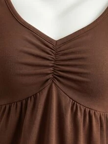 Tween Girls 2pcs Autumn Tops Black + Grey, Solid Color Bell Sleeve V-Neck Pleated Doll Blouse, Casual Versatile - Brown - View 6