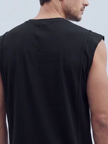 TekDrob Anti-Wrinkle Relaxed Seamed Tank Top With Soft Touch And 4-Way Stretch - Black - View 3
