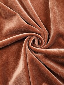 Weeklong Plus Size Women's Brown Coffee Gold Velvet Hooded Sweatshirt, Contrast Color Drawstring Loose Long Sleeve Top, Minimalist Casual Style For Daily Wear, Shopping And Commuting - Brown - View 6