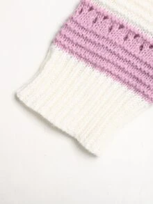 SHEIN Tween女孩休閒彩色條紋露肩寬鬆蝙蝠袖長袖針織衫，秋冬返校季 - 彩色 - 查看 5