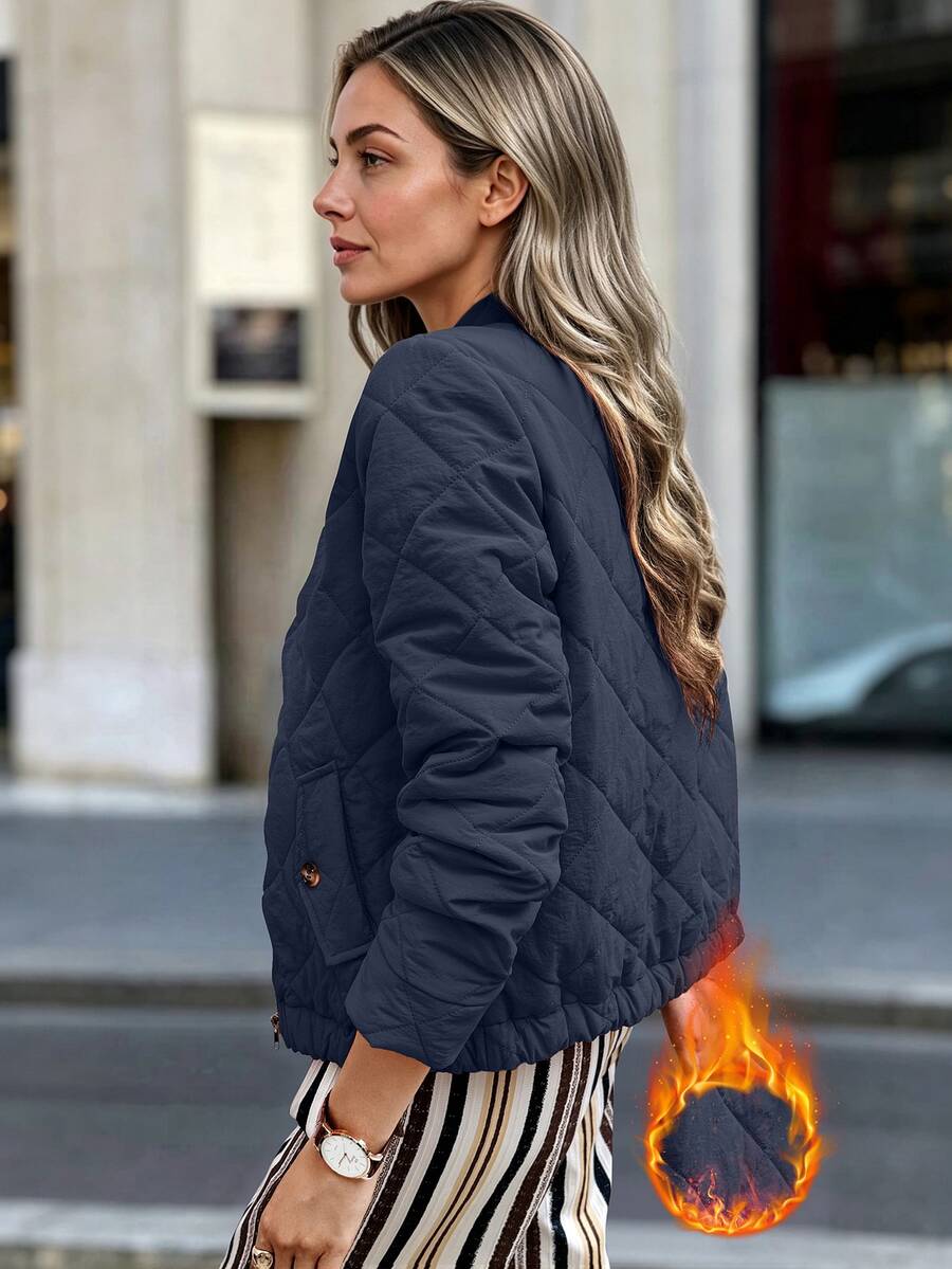 Louniche Women's Solid Color Casual Minimalist Versatile Daily Long Sleeve Jacket Everyday Travel Fall - Navy Blue - View 1