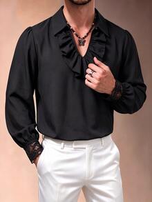 ZURIURI Plus Size Men's Solid Color Casual Versatile Daily Wear Shirt - Black - View 6