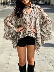 Cévolie Women's V-Neck Pleated Casual Versatile Daily Wear Blouse - Khaki - View 4