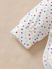 SHEIN Playful Pals 女童 2 件組可愛冰淇淋刺繡羅紋連帽上衣與淺藍色純色內搭褲套裝，甜美風 - 藍色 - 查看 7