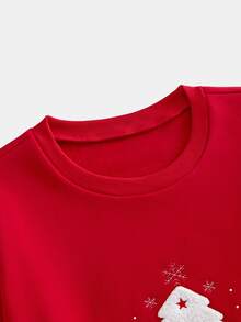 Sorvial [Excl, Baby & Kids] كنزة رجالية مطرزة بطابع عيد الميلاد - الأحمر - مشاهدة 3