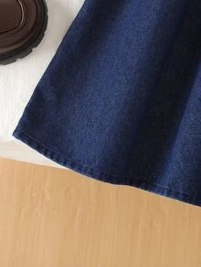 SHEIN Elladie kids 秋季女童牛仔洋裝 大荷葉領泡泡袖 藍色美人魚仙女牛仔女孩風 兒童7歲生日 母女套裝 - 深色水洗藍 - 查看 7