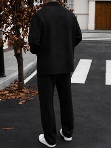 Manfinity CasualCool 男士針織紋理前開扣設計 白色經典百搭秋冬休閒夾克 2件套 - 黑色 - 查看 2