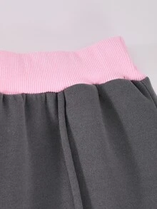 SHEIN Casuvi Kids 青少年女孩字母抓絨內裡 2 件式運動衫與寬腿褲套裝，對比腰帶 2 件式運動服，休閒街頭風穿搭，適合女孩秋冬日常穿著 - 彩色 - 查看 10