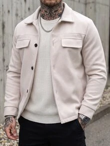 Manfinity CasualCool 男士素色休閒大衣，適合日常通勤穿著，也是送給男友和丈夫的理想禮物 - 杏色 - 查看 5