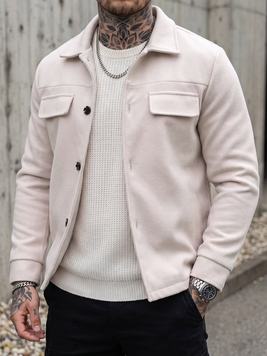 Manfinity CasualCool Men's Solid Color Casual Overcoat, Suitable For Daily Commute Wear, Also An Ideal Gift For Boyfriend And Husband - Apricot - View 1