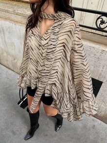 Cévolie Women's V-Neck Pleated Casual Versatile Daily Wear Blouse - Khaki - View 6