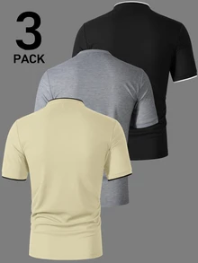 Manfinity Homme Men's 3pcs Casual Commuting Polo Shirt With Contrast Trim , Summer, Formal - Multicolor - View 2