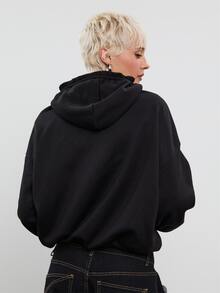 COUREZ Oversized Zip Front Ruched Sweatshirt / Y2K Sweats Sweatshirt Back Top School Fall Clothes For Women Autumn Outfits Women Fall Tops Winter Clothes Women - Black - View 3