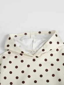 SHEIN 青少年女孩休閒波點印花連帽寬鬆衛衣與運動褲2件套，秋冬款 - 黃色 - 查看 5