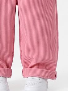 SHEIN Playful Pals Girls' Corduroy Overalls, New All-Season Style, Fashionable Sweet Design, Rose Red, 3D Large Bow Detail, Straight Leg Fit, Soft And Comfortable Fabric, Suitable For School, Commuting, Daily Outings, New All-Season Girls' Overalls - Hot Pink - View 6