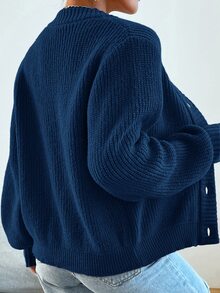 Aidyla 休閒純色開襟衫，秋季長袖上衣，秋冬女裝 - 水鴨藍 - 查看 2