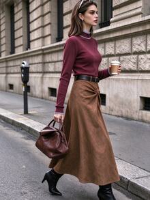 INAWLY Sweater Rajut Pullover Kasual Bertekstur Garis-Garis Musim Gugur/Dingin Terbaru, Romantis, Cocok untuk Perjalanan Sehari-hari, untuk Wanita Elegan - Coffee Brown - View 6