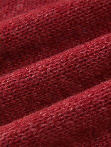 SHEIN Fall Solid Heather Knit High Turtleneck Irregular Hem Tassel Fringe Cape Poncho Outerwear Shawl - Red - View 6