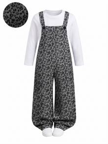 Elladie kids 女童可愛白色印花羅紋連身褲 2026 秋冬時尚寬腿吊帶褲 7 歲生日婚禮冬季仙女公主風 - 黑色 - 查看 7