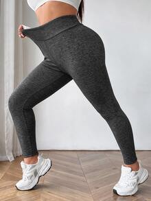 SHEIN EZwear 大尺碼女款純色休閒百搭日常穿著緊身內搭褲 - 深灰色 - 查看 2