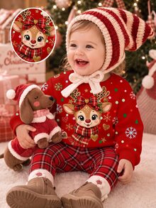 Baby Girl Cartoon Print Long Sleeve Sweatshirt And Autumn Winter Pants Casual Set - Multicolor - View 1