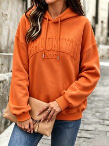 SHEIN LUNE 女款休閒寬鬆3D字母印花運動衫 - 橘色 - 查看 6