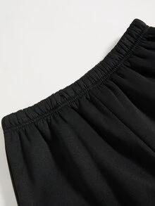SHEIN طقم هودي بأكمام طويلة وبنطال جوجر بتصميم بسيط للمراهقين - الأسود - مشاهدة 4