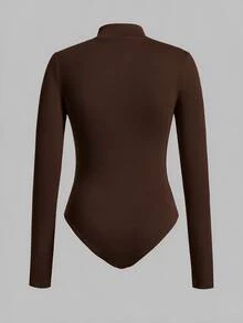 SHEIN EZwear 女款兩件套立領長袖連身衣，多色針織，適合冬季 - 彩色 - 查看 3