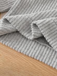 Young Boys 2pcs Ribbed Knit Outfit, Contrast Striped Collar Long Sleeve Top & Elastic Pants, Letter - Green - View 10