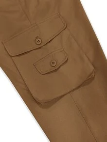 Manfinity Homme Men Plain Button Front Pocket Simple Design Casual Cargo Pants, Daily Wear, Fall - Brown - View 6