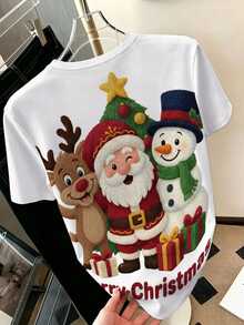 EMERY ROSE Plus Size Women'S Christmas Theme T-Shirt, Reindeer Santa Snowman Christmas Tree Gift Print, Holiday Party Casual Wear - Multicolor - View 2