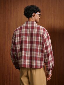 TOKVUE Men's Single-Breasted Plaid Long Sleeve Casual Shirt - Red - View 2