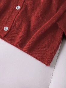 GlowEve CURVE Plus Size Women's Solid Color Long Sleeve Single-Breasted Casual Cardigan, Spring/Summer - Burgundy - View 5