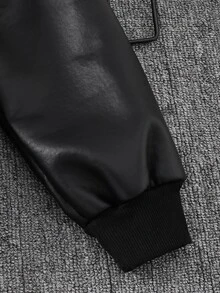 SHEIN Jaket Balap PU Hitam Musim Gugur/Dingin untuk Anak Laki-laki, Jaket Berlapisan Termal - MultiWarna - View 6