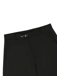 PAVTROS 男士黑色長褲，美式復古喇叭褲腿，腰部飛機扣裝飾，簡約時尚休閒百搭長褲 - 黑色 - 查看 4