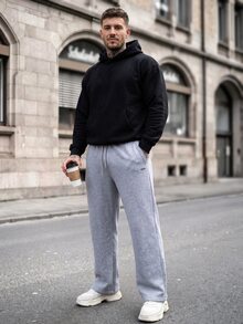 Manfinity CasualCool 男士直筒運動長褲，寬鬆版型，中性風格，街頭休閒風，舒適好穿，男女皆宜，四季可穿 - 灰色 - 查看 4