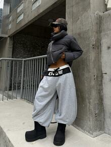 Coolane Women's & Men's Winter Streetwear Casual Going Out Sportswear Athleisure Graphics Color-Blocked Grey Elastic Waistband Banana Harem Pants - Grey - View 6