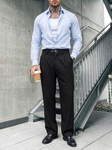 Manfinity CasualCool Men's Solid Color Casual Versatile Commute Travel Suit Pants - Black - View 5